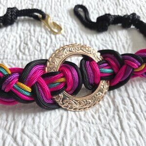 Vintage Braided Color-Pop Belt w/ Gold Ring Buckle Boho Statement Accessory